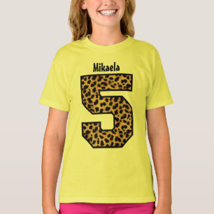 5th Birthday Girl LEOPARD Five Year Custom Name V2 T-Shirt