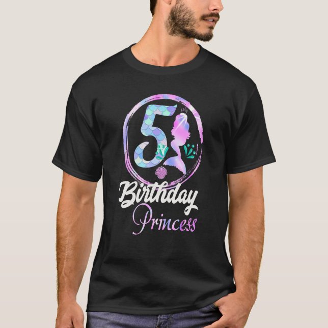 5th Birthday Girl Mermaid Birthday Princess 5 Year T-Shirt (Front)