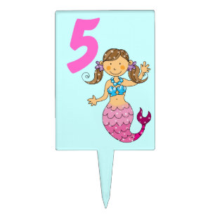 5th birthday girl (mermaid princess) cake topper