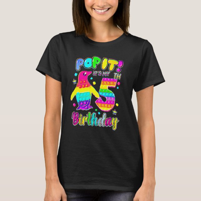 5th Birthday Girl Outfit Penguin Pop It 5 Year Old T-Shirt (Front)
