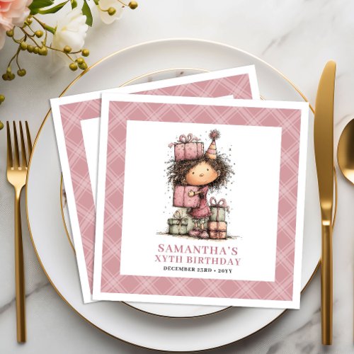 5th Birthday Girl Party Whimsy Quirky Pink Napkins