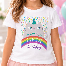 5th Birthday Girl Rainbow Cat T-Shirt
