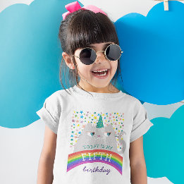 5th Birthday Girl Rainbow Cat T-Shirt