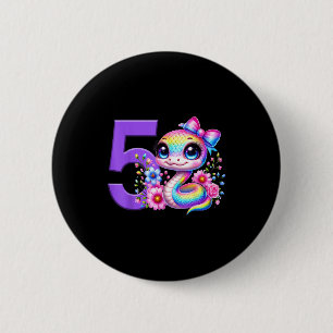 5th Birthday Girl Snake Party Rainbow Coquette Bow Button