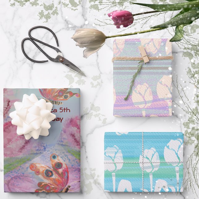 5th birthday Girl Tulip  Wrapping Paper Sheets (5th birthday Girl Tulip Wrapping Paper Sheets)