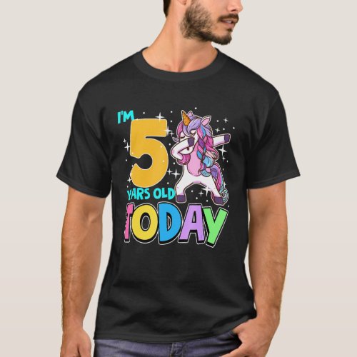 5th Birthday Girl Unicorn Dabbing Im 5 Today Rain T_Shirt