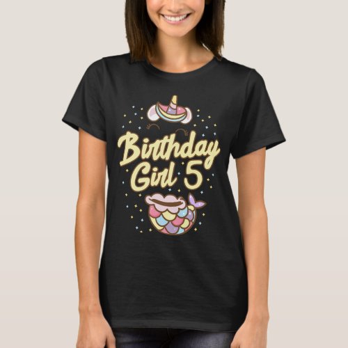 5th Birthday Girl Unicorn Im 5 Years Old Mermaid  T_Shirt