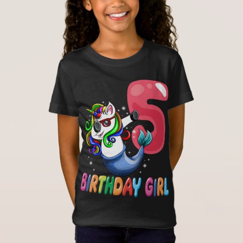 5th Birthday Girl Unicorn Mermaid 5 years old Bday T_Shirt