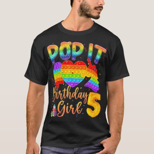 5th Birthday Girl Unicorn Pop It 5 Years Old Fidge T_Shirt
