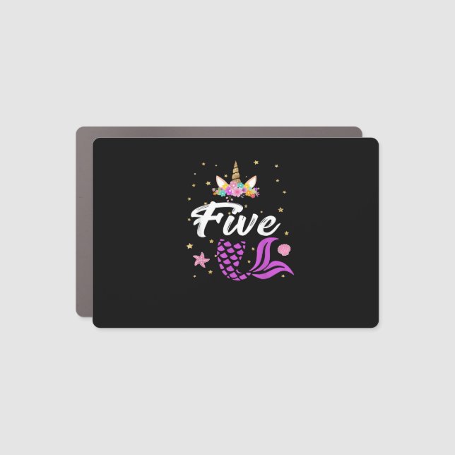 5th Birthday Girl Unicorn Shirt Mermaid Tail 5 Yea Car Magnet (Front)
