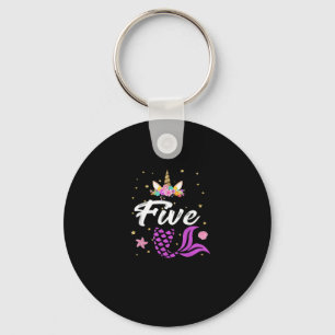 5th Birthday Girl Unicorn Shirt Mermaid Tail 5 Yea Keychain
