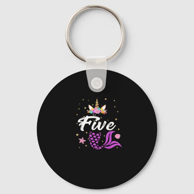 5th Birthday Girl Unicorn Shirt Mermaid Tail 5 Yea Keychain (Front)