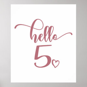 5th Birthday Girls Hello Five Cute 5 Years Old Kid Poster