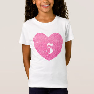 5th Birthday Glitter Pink heart Personalized T-Shirt