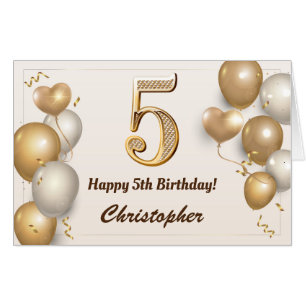 5th Birthday Gold Balloons Confetti Extra Large Card