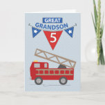 5th Birthday Great Grandson, Firetruck Card<br><div class="desc">Birthday wishes are rushing through with this cute red fire truck to celebrate your Great Grandson’s 5th birthday!</div>