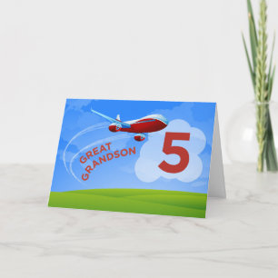 5th Birthday, Great Grandson, Red Airplane Card