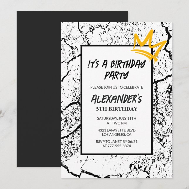 5th birthday invitation Boy Graffiti Party Black  (Front/Back)