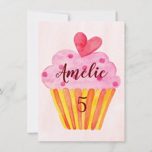 5th birthday invitation _ cupcake watercolor girls