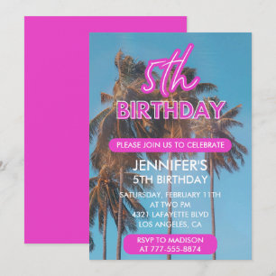 5th birthday invitation Summer Tropical Palm tree