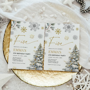 5th Birthday Invitation, Winter Five Birthday Invitation