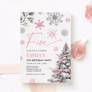 5th Birthday Invitation, Winter Pink 5th Birthday Invitation