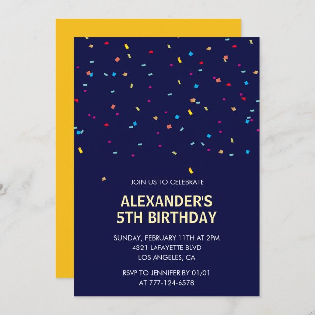 5th birthday invitations Boy Confetti Modern (Front/Back)
