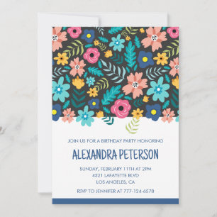 5th birthday invitations Floral Pattern Blue