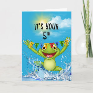 5th Birthday Jumping Frog in Water Card
