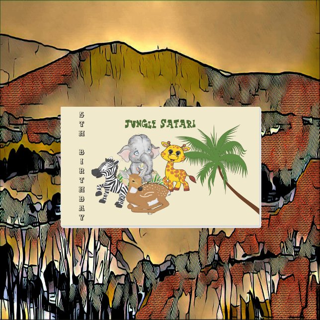 5th Birthday Jungle Safari Elephant Zebra Tiger  Rectangular Sticker (5th Birthday Jungle Safari Elephant Zebra Tiger Rectangular Sticker)