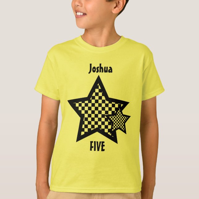5th Birthday Kid Stars Custom Name T-Shirt (Front)