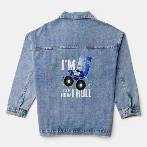 5th Birthday Kids Im 5 Police Monster Truck Car  Denim Jacket