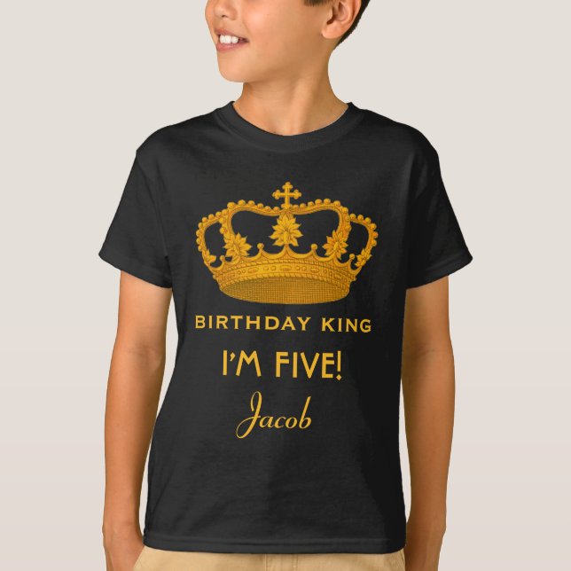 5th Birthday King Custom Name Royal Crown W005Z T-Shirt (Front)