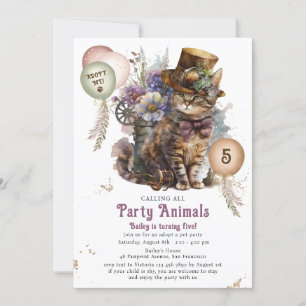 5th Birthday Kitten Cat Pet Adoption Party Invitation