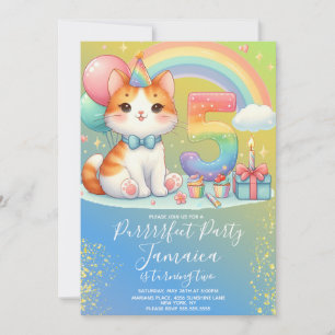 5th Birthday Kitten Rainbow Party Invitation