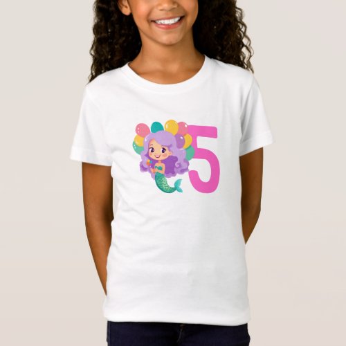 5th Birthday Lavender Mermaid Birthday Girl T_Shirt