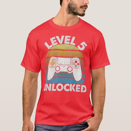 5th Birthday Level 5 Unlocked Retro Gaming For Boy T_Shirt