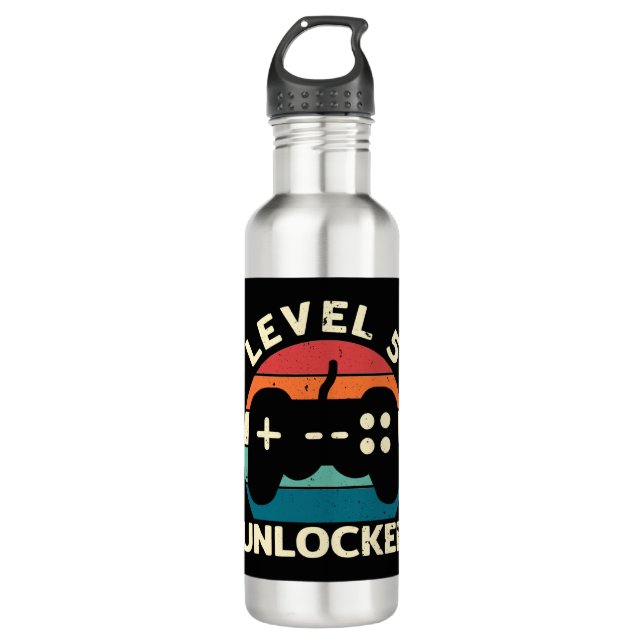 5th Birthday Level 5 Unlocked Stainless Steel Water Bottle (Front)