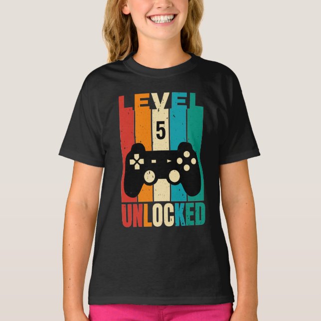 5th Birthday Level 5 Unlocked T-Shirt (Front)