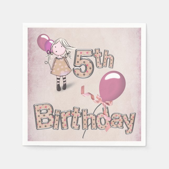 5th birthday Little Girl With Balloon Napkins (Front)