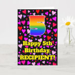 [ Thumbnail: 5th Birthday: Loving Hearts Pattern, Rainbow # 5 Card ]