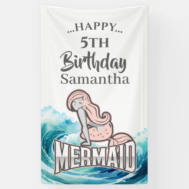  5th Birthday Magical with Mermaid Banner (Vertical)