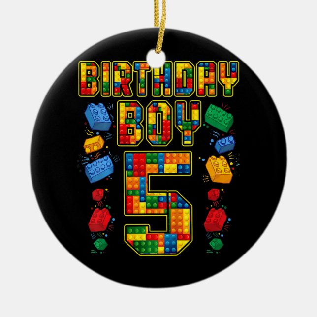 5th Birthday Master Builder 5 Years Old Block Ceramic Ornament (Front)