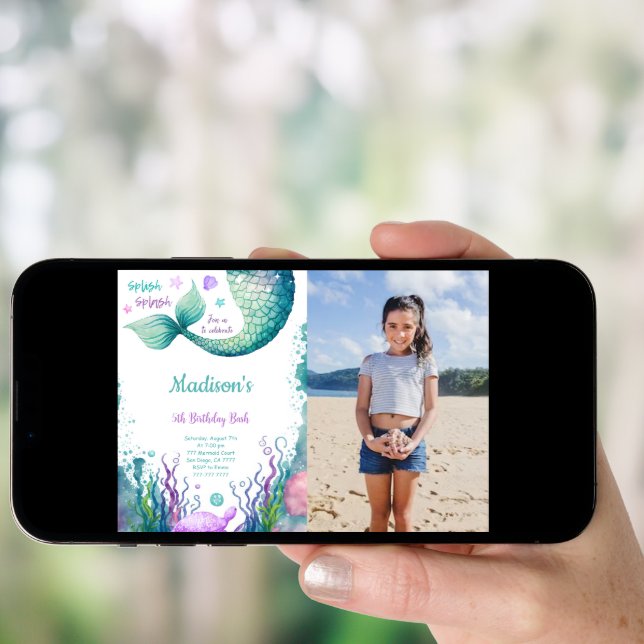 5th Birthday Mermaid Photo Invitation (Front Digital)