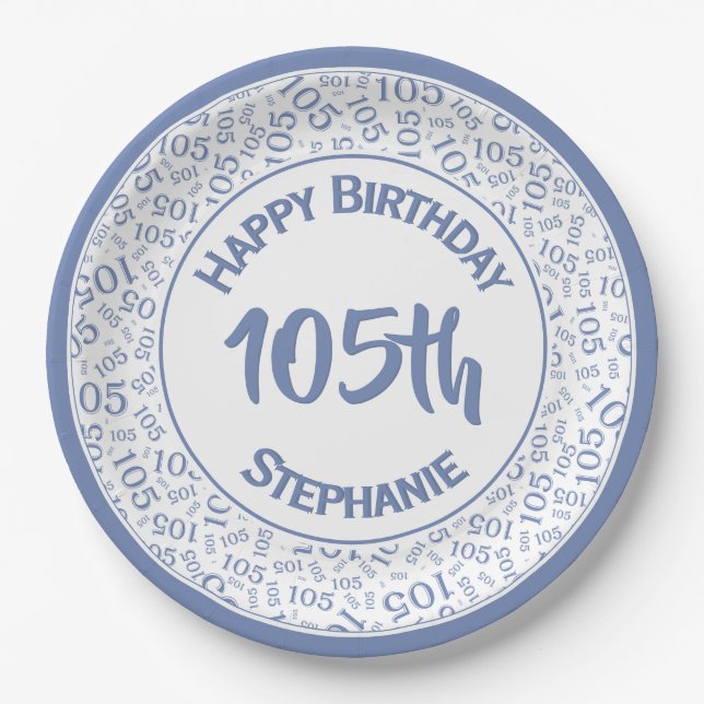 5th Birthday Modern Number Pattern Blue/White Paper Plates (Front)
