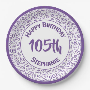5th Birthday Modern Number Pattern Purple /White Paper Plates