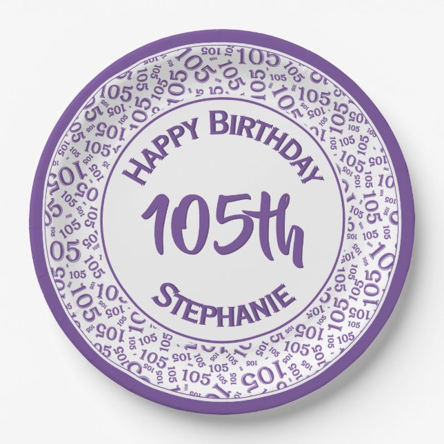 5th Birthday Modern Number Pattern Purple /White Paper Plates (Front)