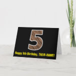 [ Thumbnail: 5th Birthday: Name + Faux Wood Grain Pattern "5" Card ]