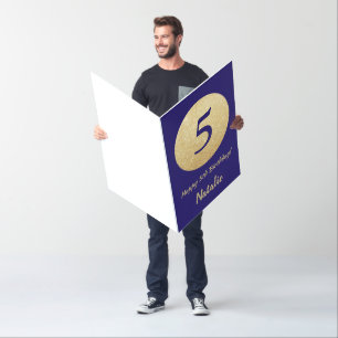 5th Birthday Navy Blue and Gold Extra Large Jumbo Card