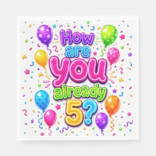 5th Birthday Neon Party Balloons and Confetti Napkins